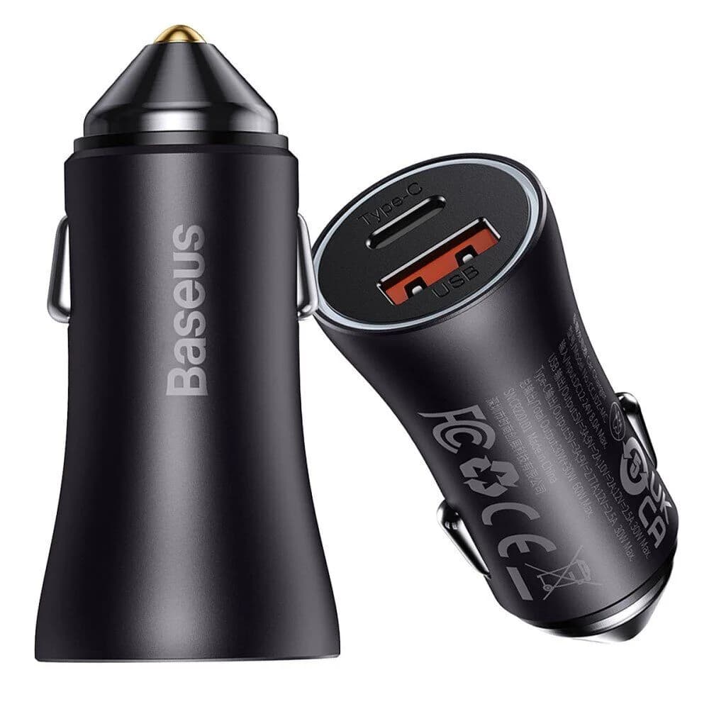 Автомобільний зарядний пристрій Baseus Golden Contactor Max Dual Fast Charger Car Charger U+C 60W — фото 2