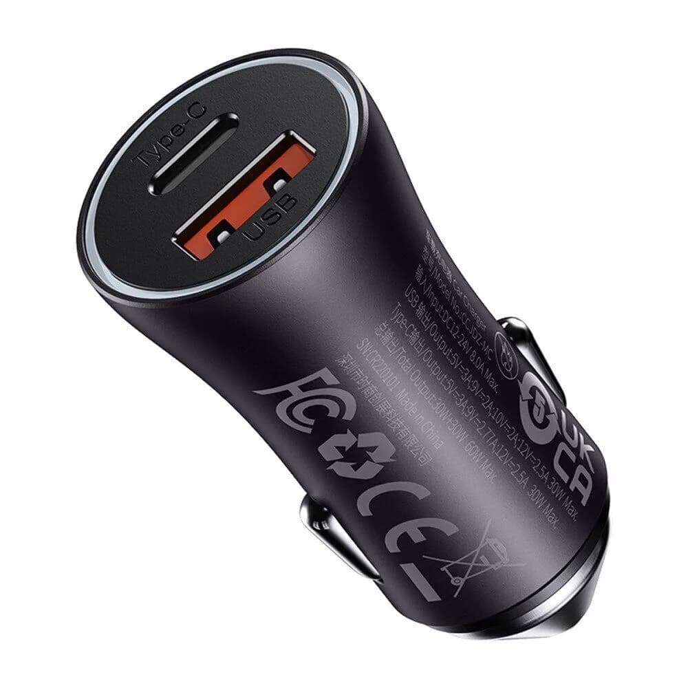 Автомобільний зарядний пристрій Baseus Golden Contactor Max Dual Fast Charger Car Charger U+C 60W — фото 3