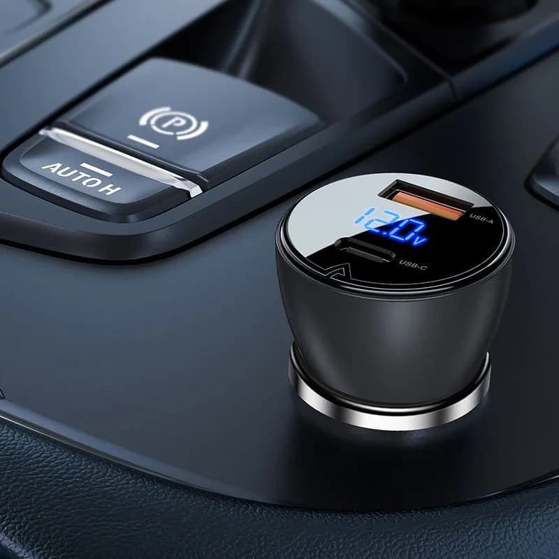 Автомобільний зарядний пристрій Acefast B6 Metal USB + USB-C with digital display 63W — фото 2