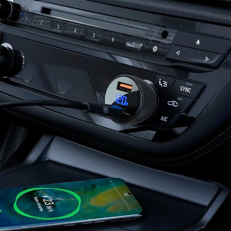 Автомобільний зарядний пристрій Acefast B6 Metal USB + USB-C with digital display 63W — фото 3