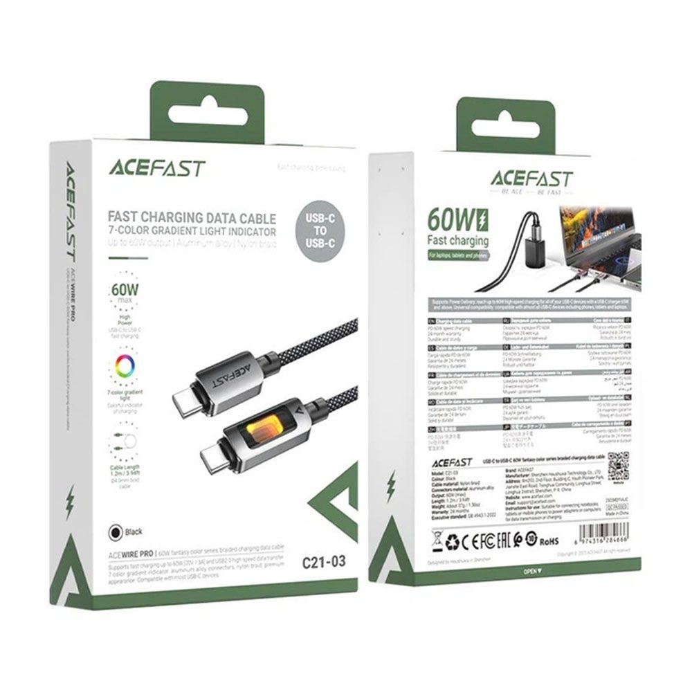 Кабель Acefast C21-03 USB-C to USB-C 60W Fantasy Color Braided Series