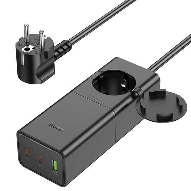 Мережевий подовжувач Hoco NS4 Sharp 1 розетка + 2×USB-C + USB PD 65W 1.5m