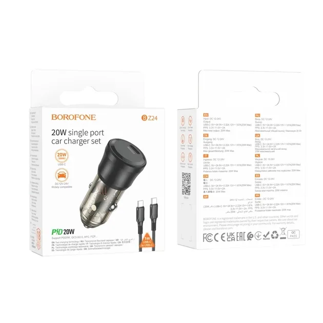 Автомобільний Зарядний Пристрій Borofone BZ24 1USB-C QC/PD20W+Type-C to Lightning — фото 3