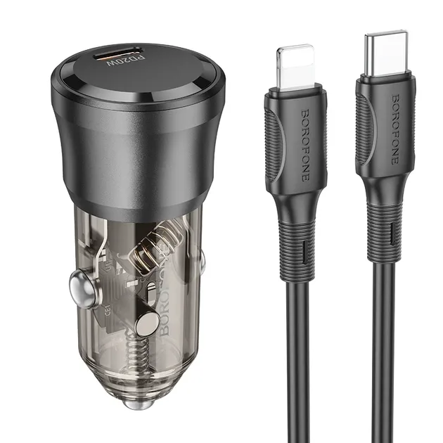 Автомобільний Зарядний Пристрій Borofone BZ24 1USB-C QC/PD20W+Type-C to Lightning — фото 1