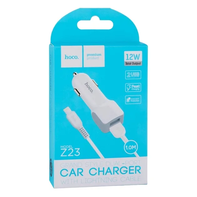 Автомобільний Зарядний Пристрій Hoco Z23 2USB Lightning — фото 3