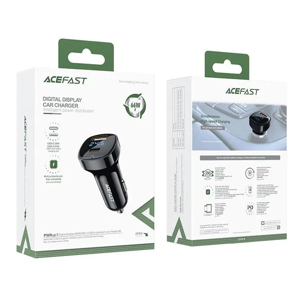 Автомобільний зарядний пристрій Acefast B4 Digital Display USB-C + USB-A 66w — фото 3