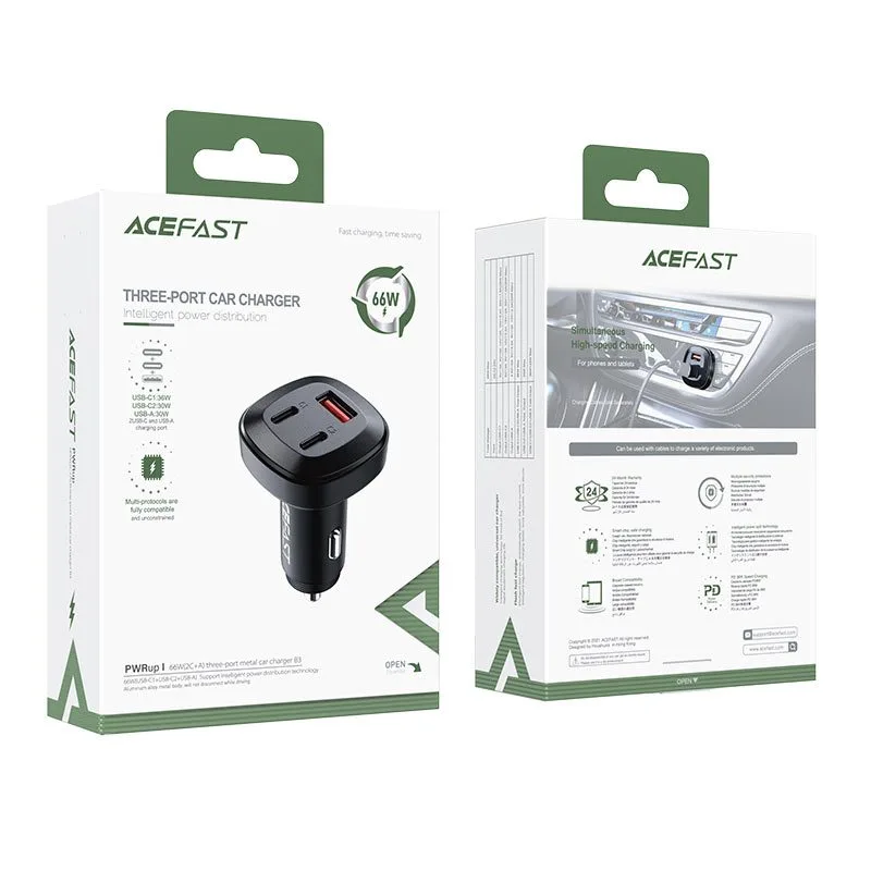 Автомобільний зарядний пристрій Acefast Metal B3 USB-C+USB-C+USB-A 66W — фото 3