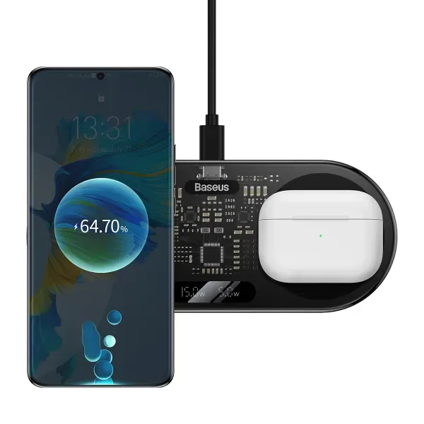 Бездротова Зарядка Baseus Digital LED Display 2in1 Universal Series 20W — фото 3