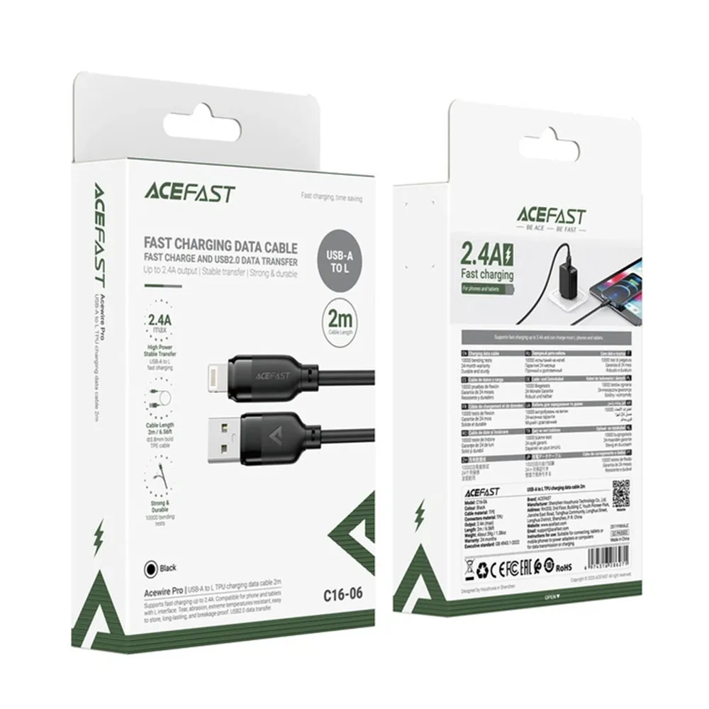Кабель ACEFAST C16-06 USB-A to Lightning 2m TPU — фото 1