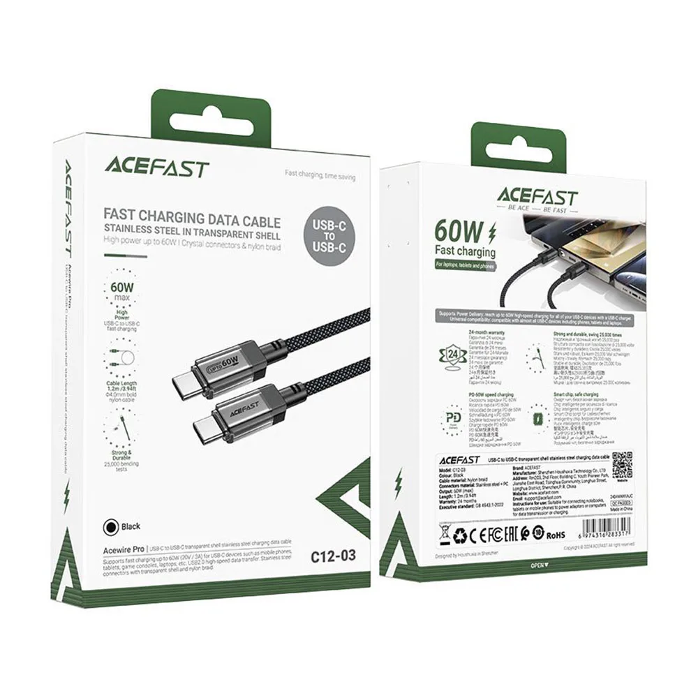 Кабель Acefast C12-03 Shell Stainless Steel USB-C to USB-C — фото 3
