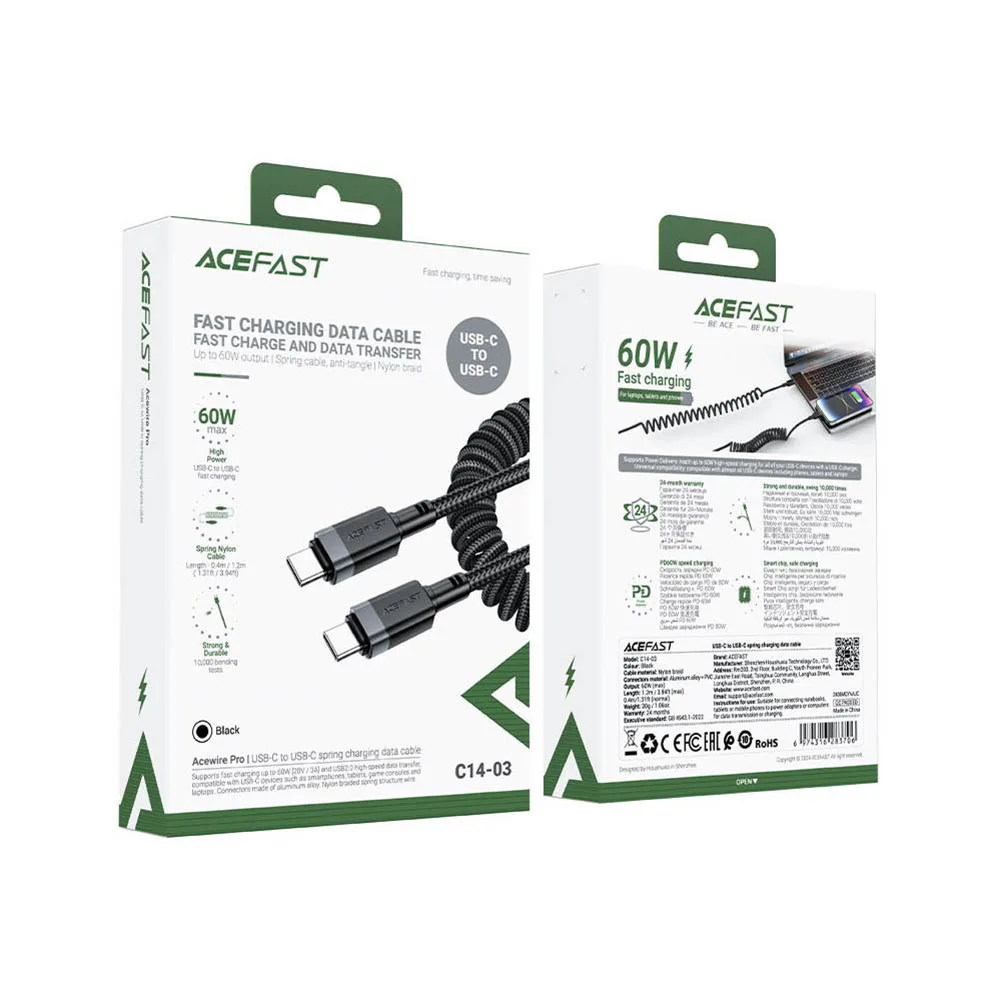 Кабель Acefast C14-03 USB-C to USB-C Spring Series — фото 3