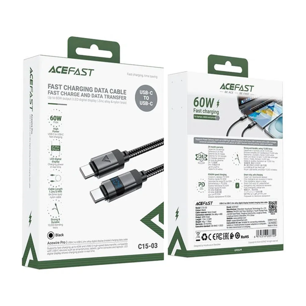 Кабель Acefast C15-03 Digital Display Braided USB-C to USB-C — фото 3