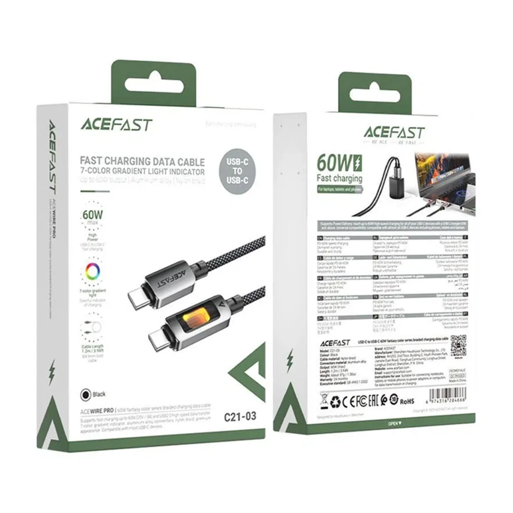 Кабель Acefast C21-03 USB-C to USB-C 60W Fantasy Color Braided Series