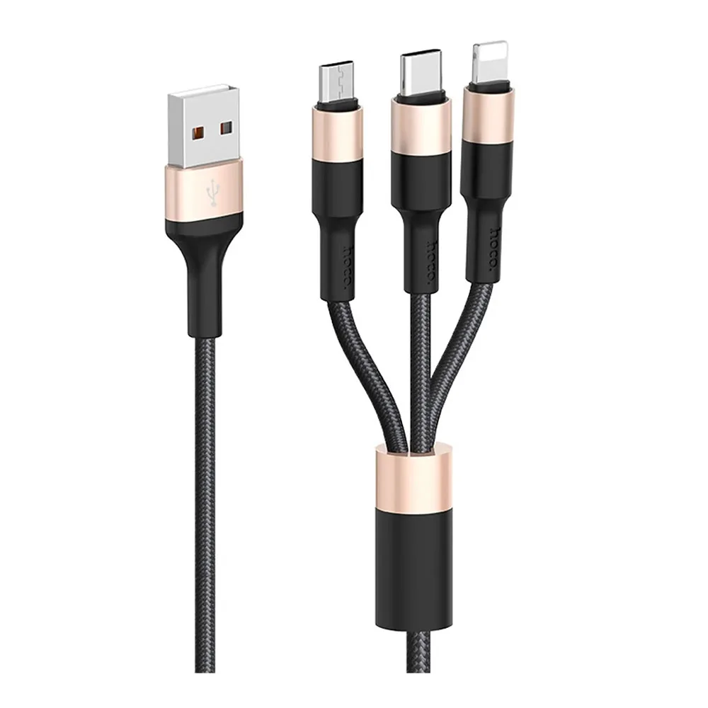 Кабель HOCO X26 3in1 USB to USB-C + Micro USB + Lightning — фото 1