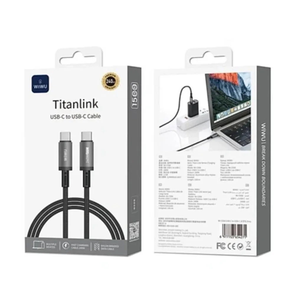 Кабель Wiwu Wi-C058 USB-C to USB-C 1.5M 240W Titanlink Series — фото 3