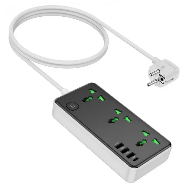 Мережевий подовжувач Hoco AC7A Storm 3 розетки + USB-C + 3×USB 1.5m — фото 1