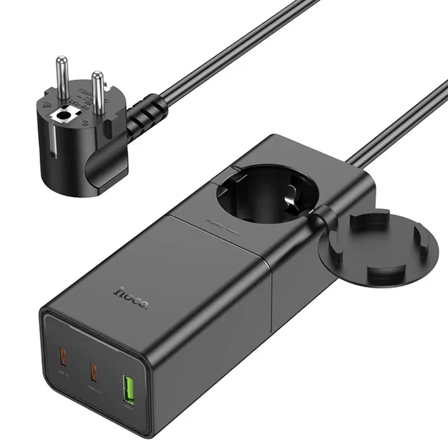 Мережевий подовжувач Hoco NS4 Sharp 1 розетка + 2×USB-C + USB PD 65W 1.5m — фото 1