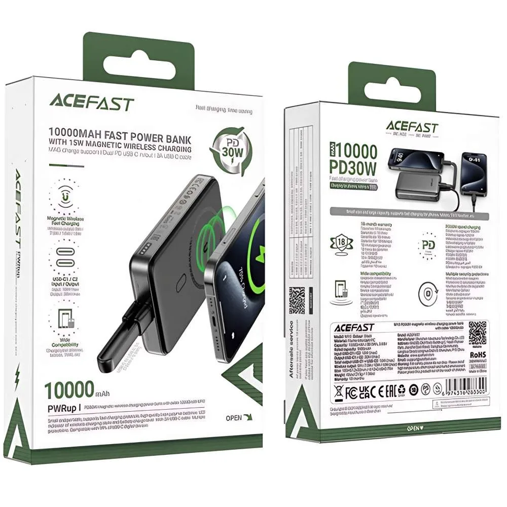 Power Bank Acefast M10 PD 30W Magnetic fast wireless charge with cable 10000mAh — фото 3