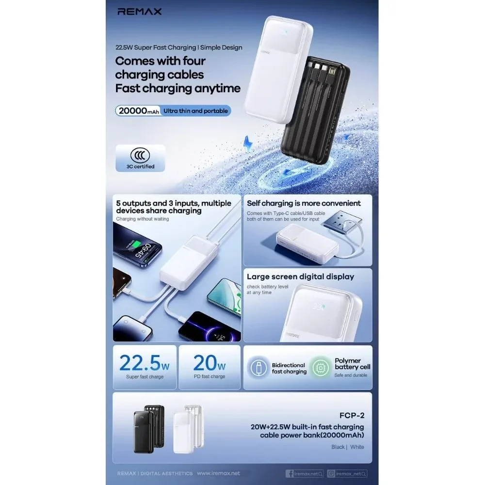Power Bank Remax FCP-2 20000mAh PD 20W + QC 3.0 — фото 2